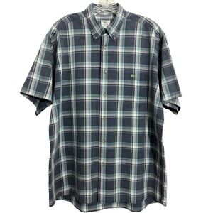 LACOSTE Vintage Plaid Check Button Down Shirt 100% Cotton Short Sleeve Sz 42 XL
